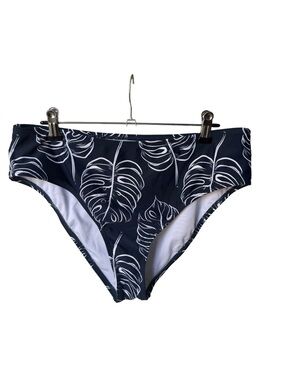 Cupshe Navy & White Tropical Leaf High Waisted Bikini Bottoms NWOT